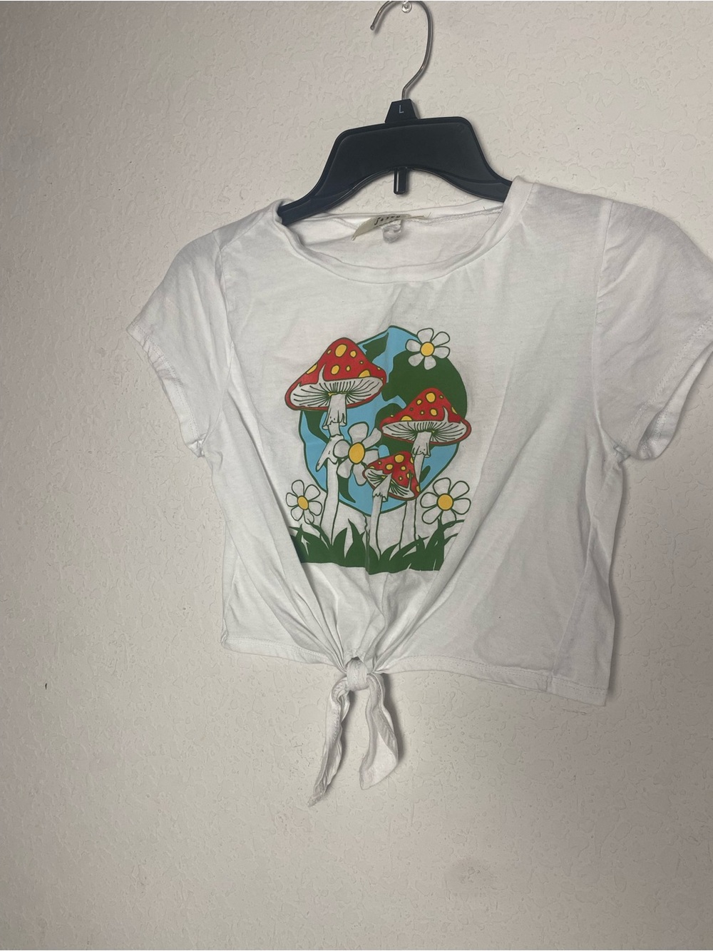 Cottagecore Mushroom Graphic Tee Crop Top Small Boho Hippie earthcore flowers
